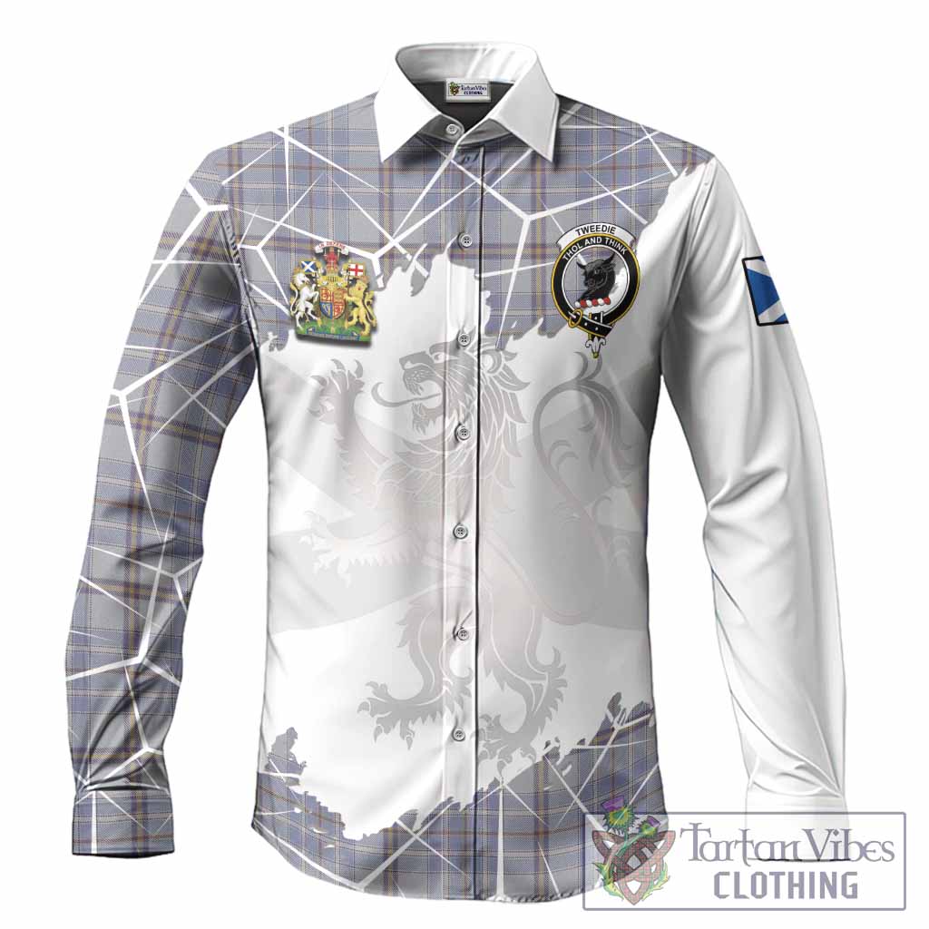 Tweedie Tartan Long Sleeve Button Shirts with Family Crest and Lion Rampant Grunge Style