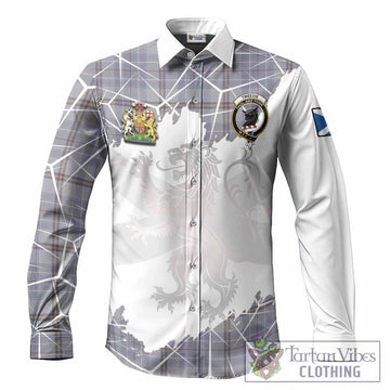 Tweedie Tartan Long Sleeve Button Shirts with Family Crest and Lion Rampant Grunge Style