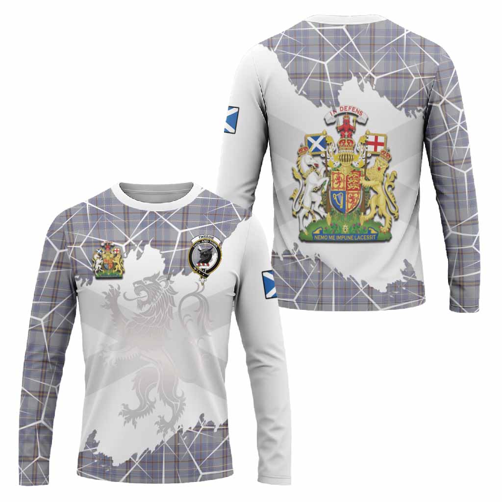 Tweedie Tartan Long Sleeve T-Shirt with Family Crest and Lion Rampant Grunge Style