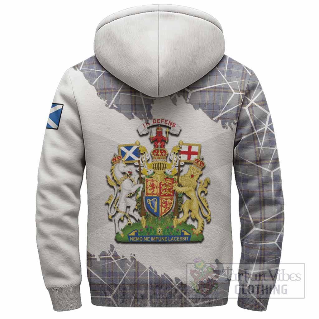 Tweedie Tartan Sherpa Hoodie with Family Crest and Lion Rampant Grunge Style