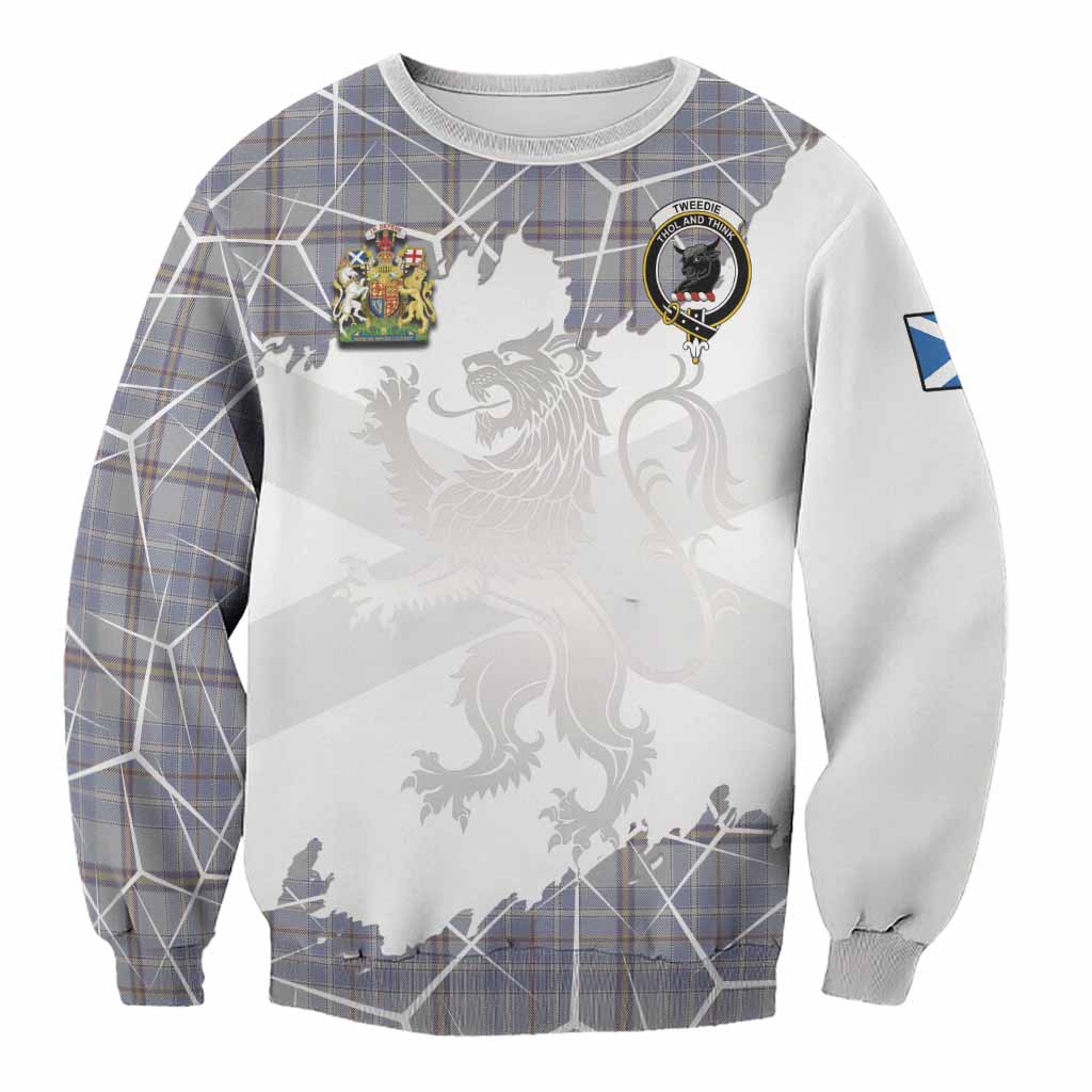 Tweedie Tartan Sweatshirt with Family Crest and Lion Rampant Grunge Style