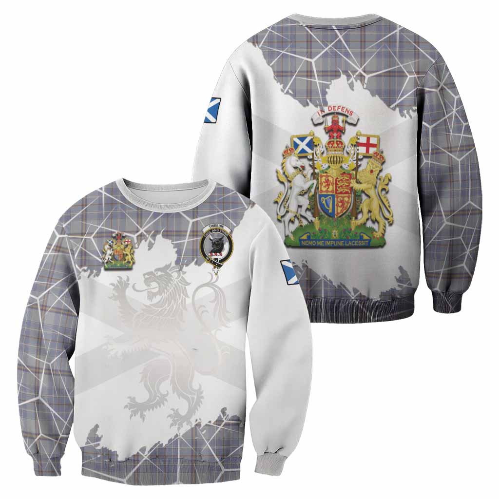Tweedie Tartan Sweatshirt with Family Crest and Lion Rampant Grunge Style