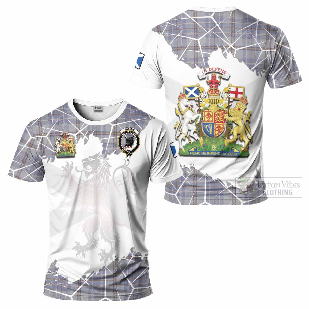 Tweedie Tartan T-Shirt with Family Crest and Lion Rampant Grunge Style