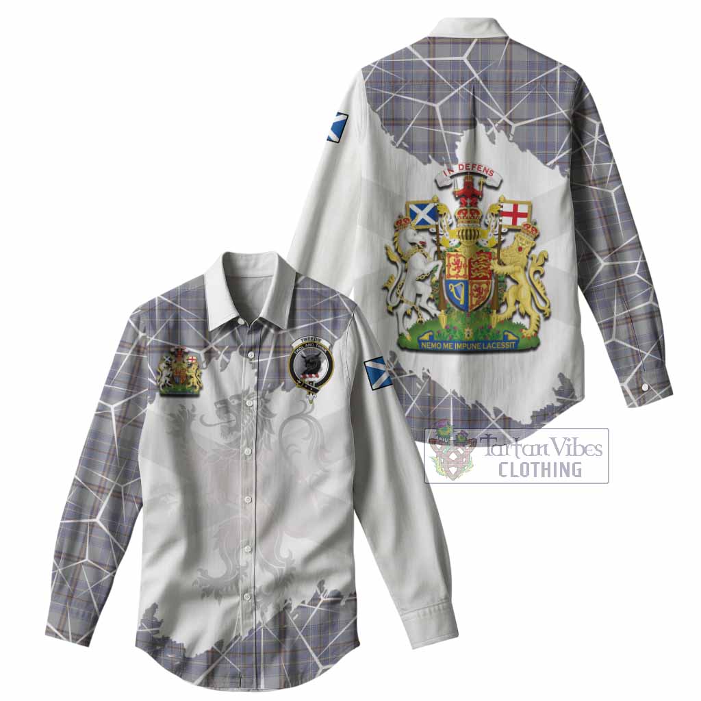 Tweedie Tartan Women Casual Shirt with Family Crest and Lion Rampant Grunge Style