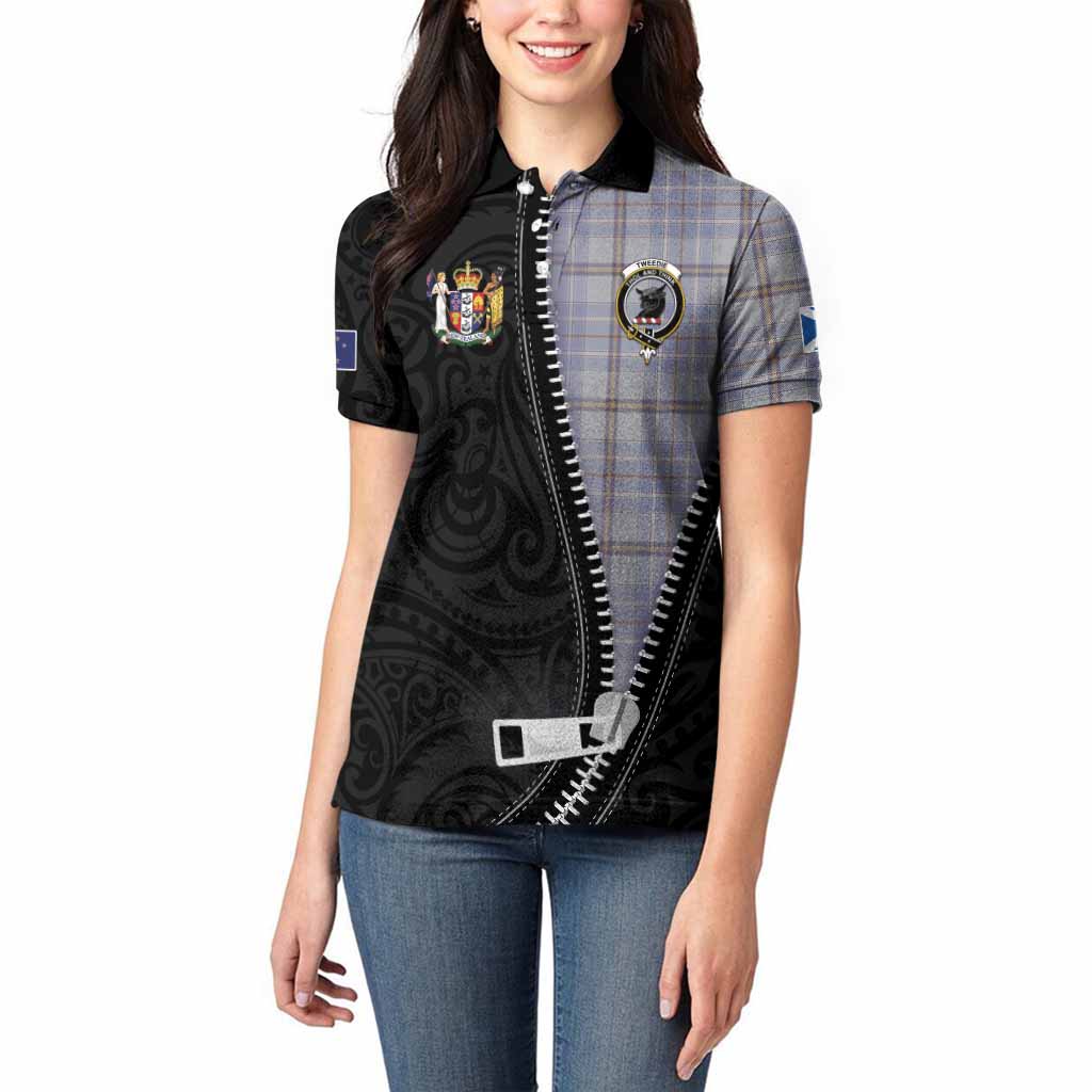 Tweedie Tartan Women Polo Shirt New Zealand Pattern Unique Zipper Stylized