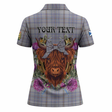 Tweedie Tartan Women Polo Shirt Scottish Thistle Heilan Coo