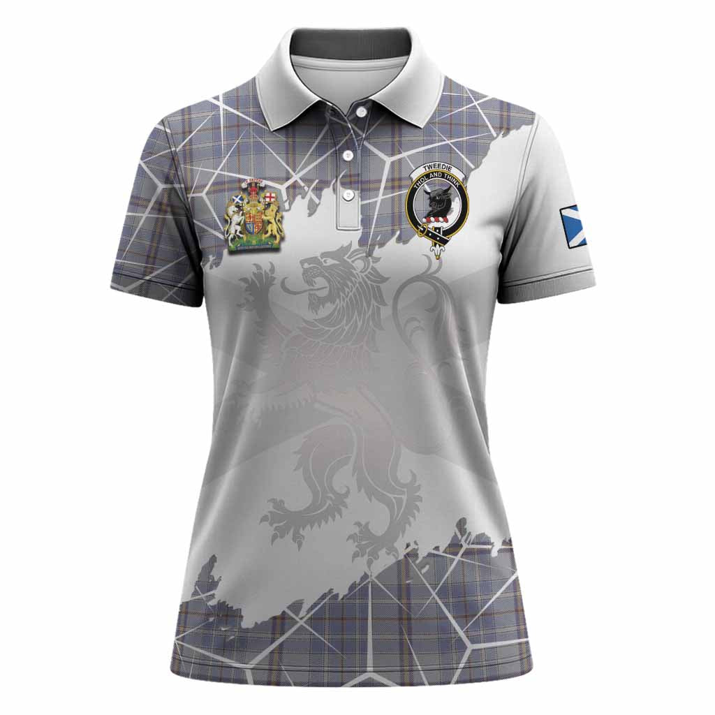 Tweedie Tartan Women Polo Shirt with Family Crest and Lion Rampant Grunge Style