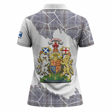 Tweedie Tartan Women Polo Shirt with Family Crest and Lion Rampant Grunge Style
