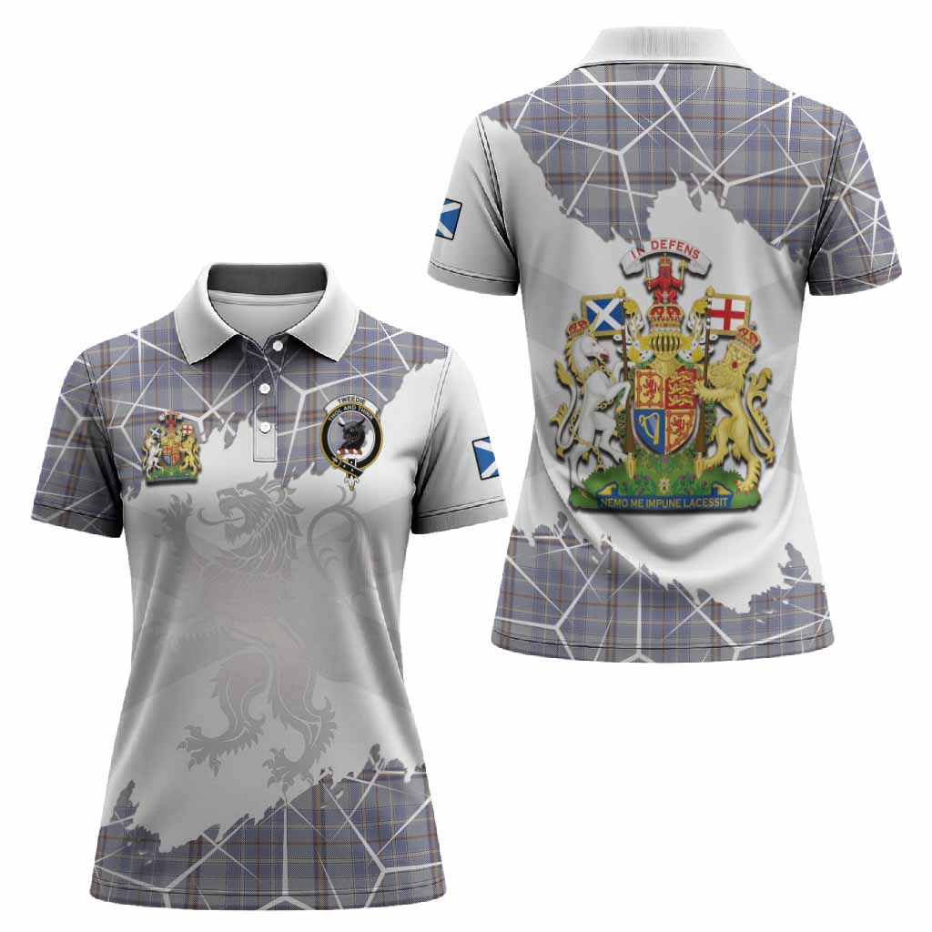 Tweedie Tartan Women Polo Shirt with Family Crest and Lion Rampant Grunge Style