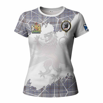 Tweedie Tartan Women T shirt with Family Crest and Lion Rampant Grunge Style