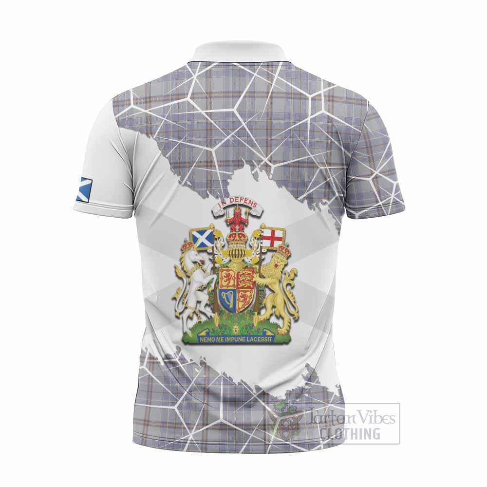 Tweedie Tartan Zipper Polo Shirt with Family Crest and Lion Rampant Grunge Style