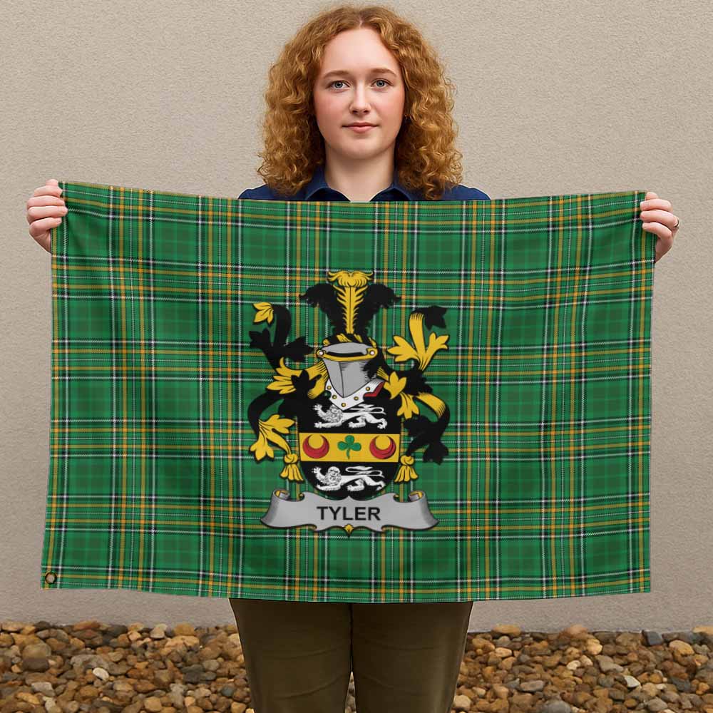 Tartan Vibes Clothing Tyler Irish Clan Tartan House Flag with Coat of Arms