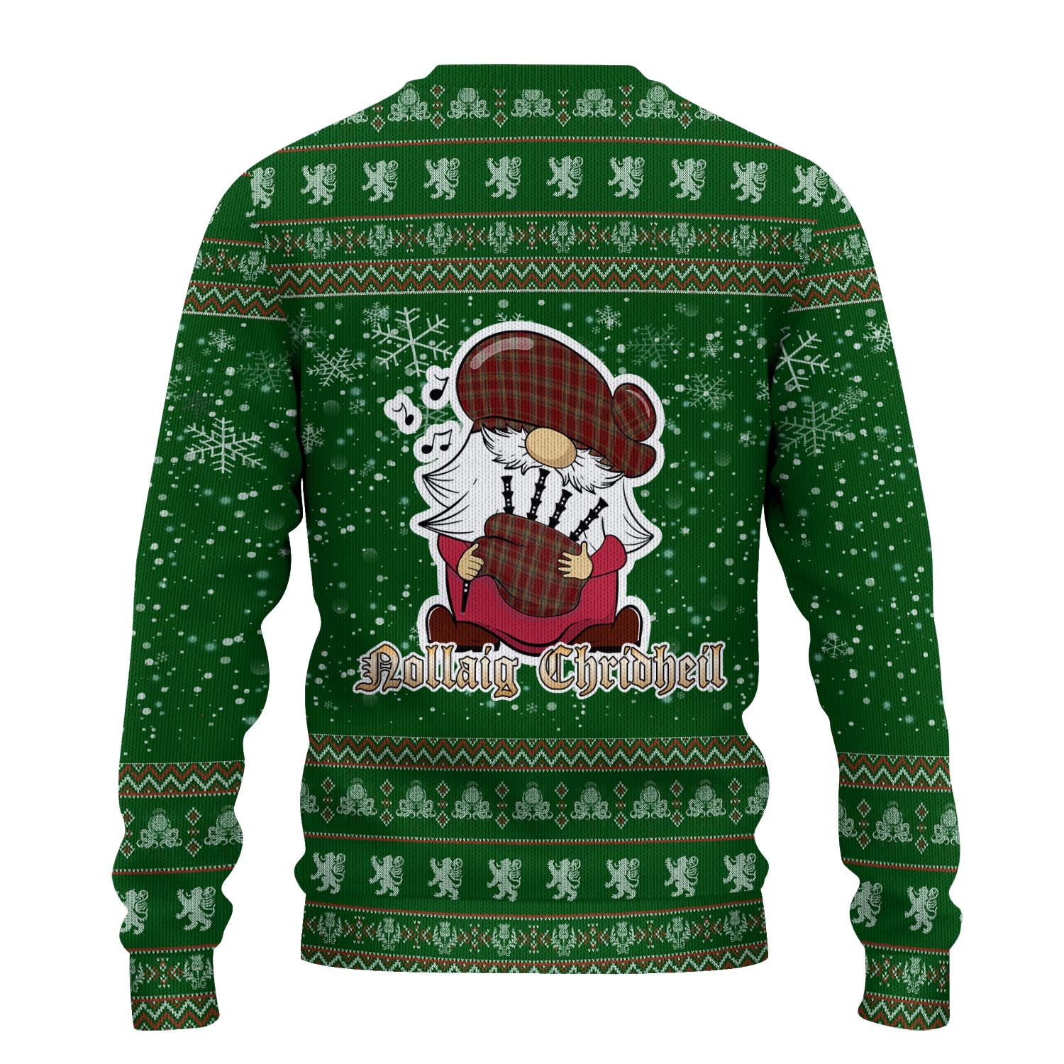 Tyrone County Ireland Clan Christmas Family Knitted Sweater with Funny Gnome Playing Bagpipes - Tartanvibesclothing