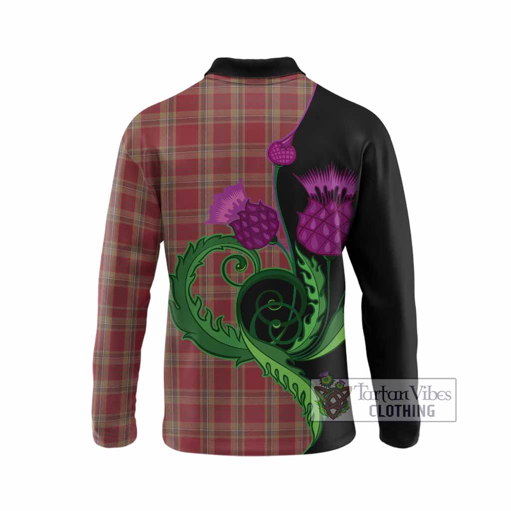 Tyrone County Ireland Tartan Long Sleeve Polo Shirt Traditional Scottish Thistle