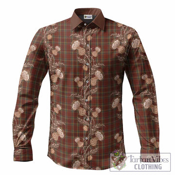 Tyrone Tartan Long Sleeve Button Shirts Seamless Scottish Thistle Flowers