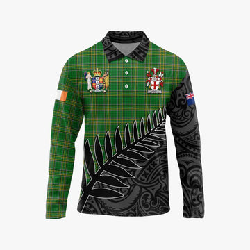 Udall Irish Clan Tartan Long Sleeve Polo Shirt with Coat of Arms New Zealand Silver Fern Half Style Unisex - Tartan Vibes Clothing
