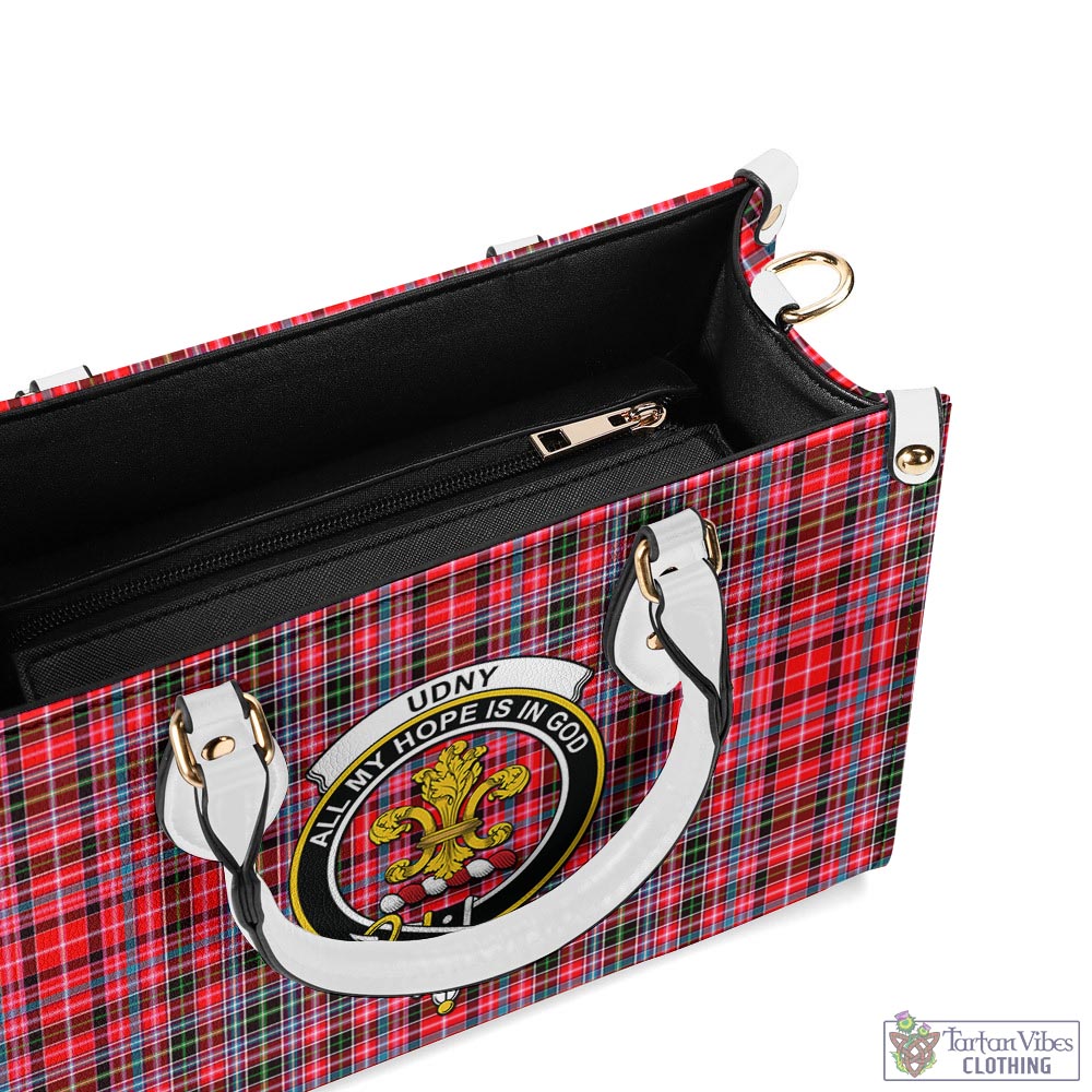 Tartan Vibes Clothing Udny Tartan Luxury Leather Handbags with Family Crest