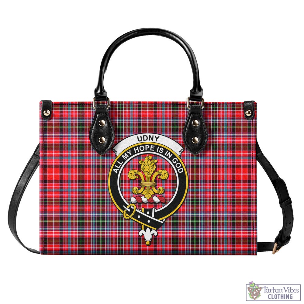 Tartan Vibes Clothing Udny Tartan Luxury Leather Handbags with Family Crest