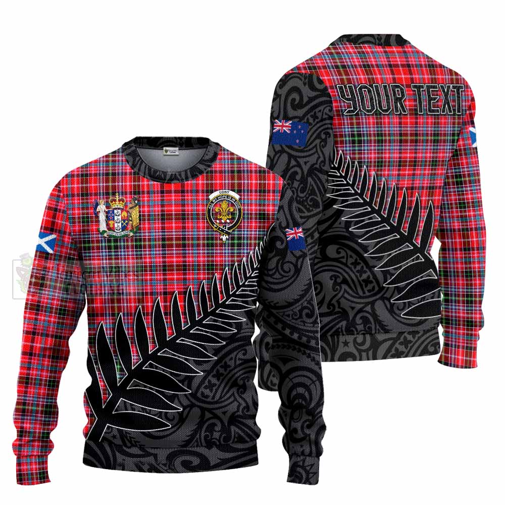 Tartan Vibes Clothing Udny Crest Tartan Knitted Sweater with New Zealand Silver Fern Half Style