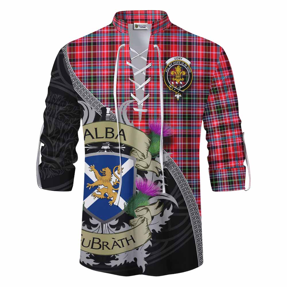 Tartan Vibes Clothing Udny Tartan Family Crest Ghillie Kilt Shirt Lion Rampant Royal Thistle Shield Celtic Inspired