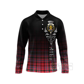 Tartan Vibes Clothing Udny Tartan Long Sleeve Polo Shirt Featuring Alba Gu Brath Family Crest Celtic Inspired