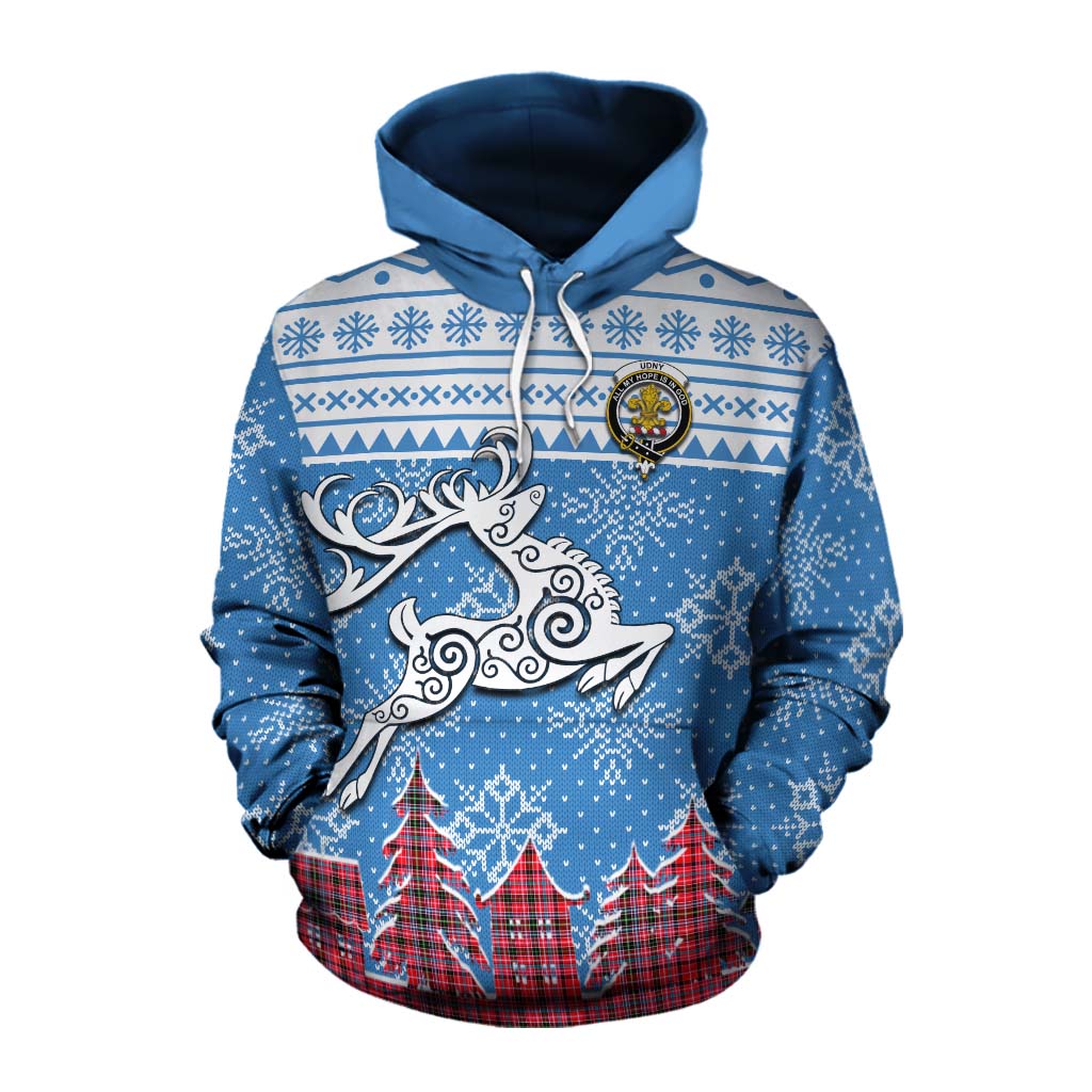 Tartan Vibes Clothing Udny Clan Christmas Cotton Hoodie Celtic Reindeer Style