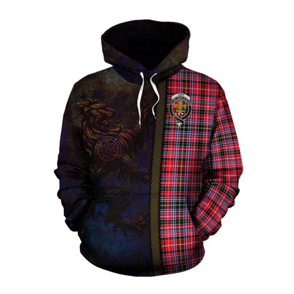 Tartan Vibes Clothing Udny Tartan Family Crest Cotton Hoodie Alba Gu Brath Be Brave Lion Ancient Style