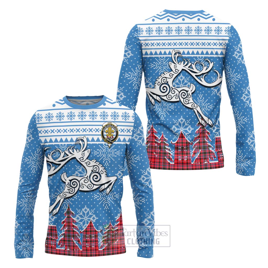 Tartan Vibes Clothing Udny Clan Christmas Long Sleeve T-Shirt Celtic Reindeer Style