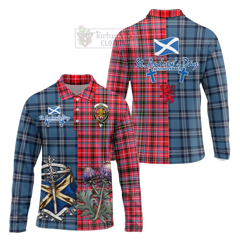 Tartan Vibes Clothing Udny Tartan Long Sleeve Polo Shirt Happy St. Andrew's Day Half Tartan Style