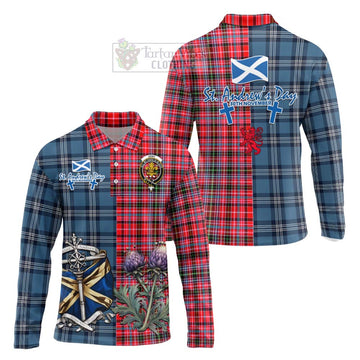 Tartan Vibes Clothing Udny Tartan Long Sleeve Polo Shirt Happy St. Andrew's Day Half Tartan Style
