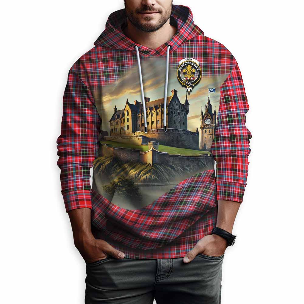 Tartan Vibes Clothing Udny Tartan Family Crest Hoodie with Scottish Ancient Castle Style