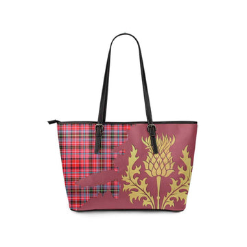 Tartan Vibes Clothing Udny Tartan Leather Tote Bag Gold Thistle Style