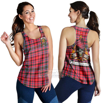 Tartan Vibes Clothing Udny Tartan Women's Racerback Tanks with Family Crest and Bearded Skull Holding Bottles of Whiskey