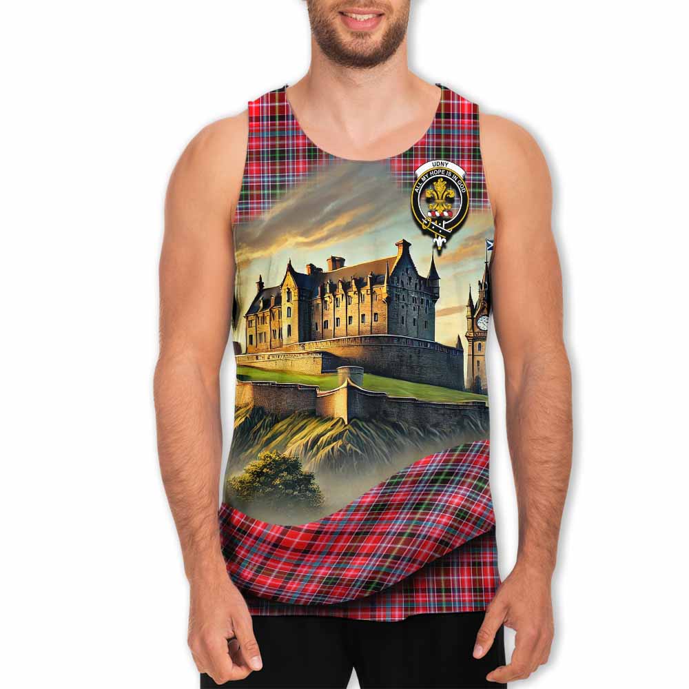 Tartan Vibes Clothing Udny Tartan Family Crest Men's Tank Top with Scottish Ancient Castle Style
