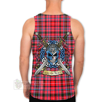 Tartan Vibes Clothing Udny Tartan Men's Tank Top with Family Crest Celtic Skull Style