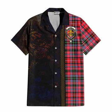 Tartan Vibes Clothing Udny Tartan Family Crest Short Sleeve Button Shirt Alba Gu Brath Be Brave Lion Ancient Style