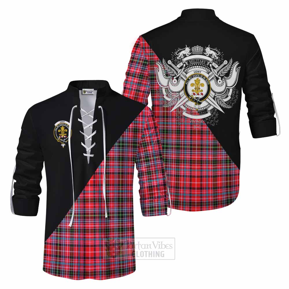 Tartan Vibes Clothing Udny Tartan Ghillie Kilt Shirt with Family Crest and Military Logo Style