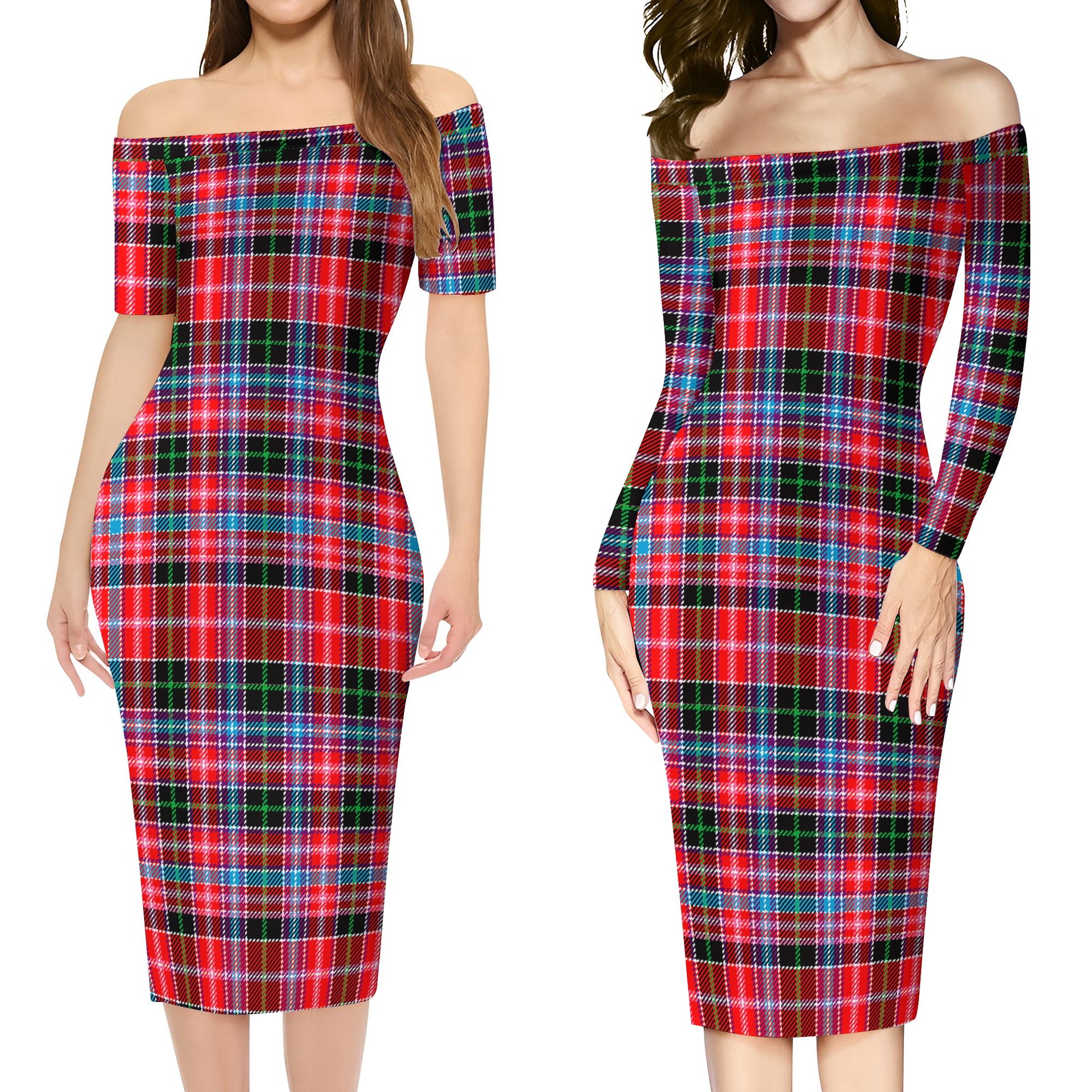 Udny Tartan Off Shoulder Lady Dress Women's Dress - Tartan Vibes Clothing