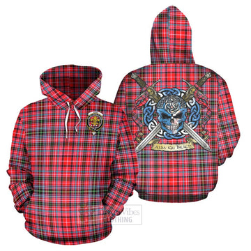 Tartan Vibes Clothing Udny Tartan Hoodie with Family Crest Celtic Skull Style