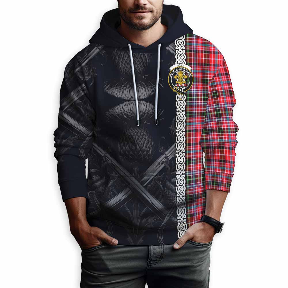Tartan Vibes Clothing Udny Tartan Hoodie with Family Crest Cross Sword Thistle Celtic Vibes