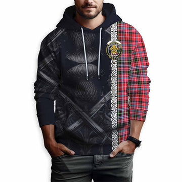 Tartan Vibes Clothing Udny Tartan Hoodie with Family Crest Cross Sword Thistle Celtic Vibes