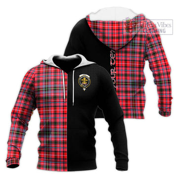 Udny Tartan Knitted Hoodie with Family Crest and Half Of Me Style Unisex Knitted Pullover Hoodie - Tartan Vibes Clothing