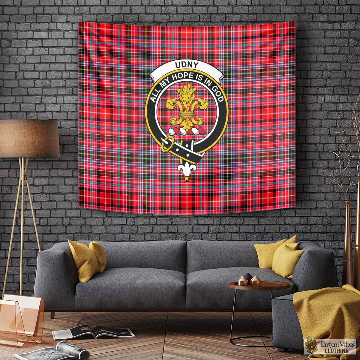 Tartan Vibes Clothing Udny Tartan Tapestry Wall Hanging and Home Decor for Room with Family Crest