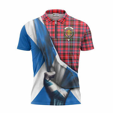 Tartan Vibes Clothing Udny Tartan Zipper Polo Shirt with Family Crest Scotland Patriotic Style