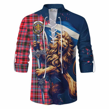 Tartan Vibes Clothing Udny Tartan Family Crest Ghillie Kilt Shirt with Scottish Majestic Lion