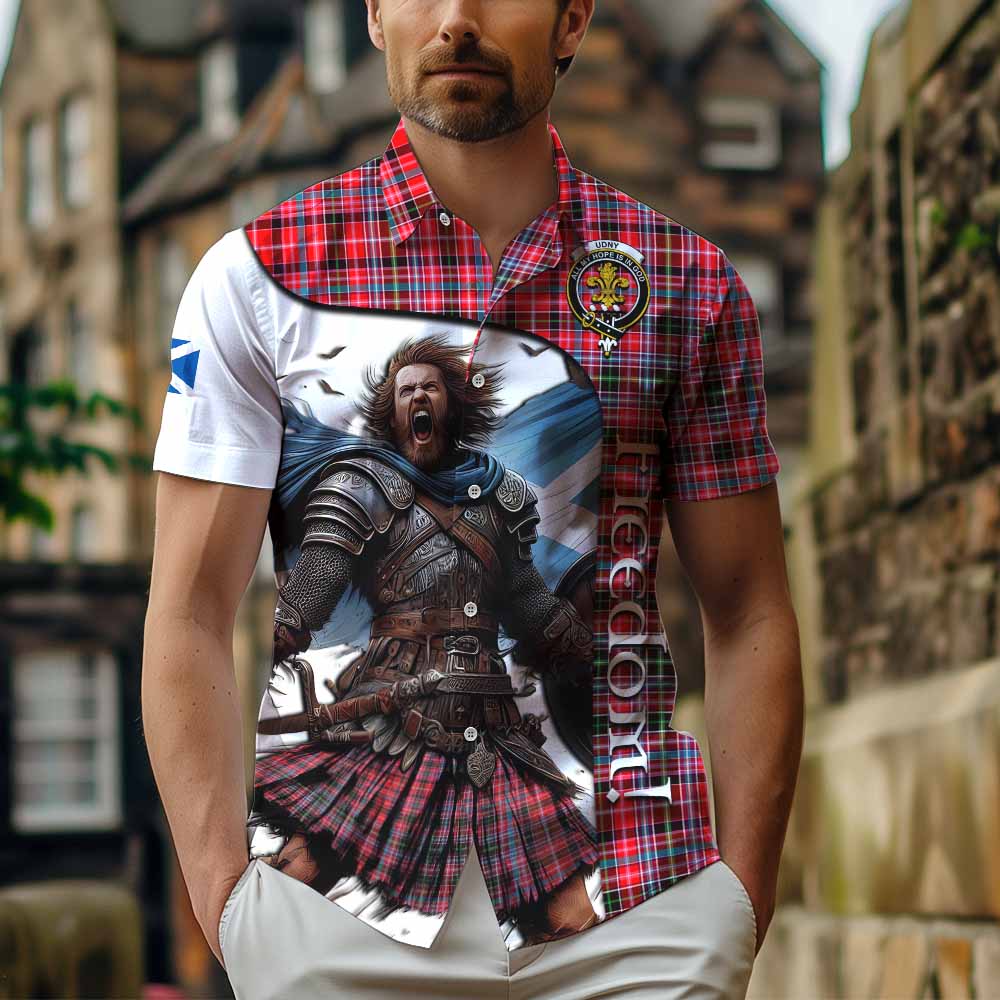 Tartan Vibes Clothing Udny Crest Tartan Short Sleeve Button Shirt Inspired by the Freedom of Scottish Warrior