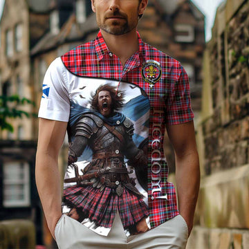 Tartan Vibes Clothing Udny Crest Tartan Short Sleeve Button Shirt Inspired by the Freedom of Scottish Warrior