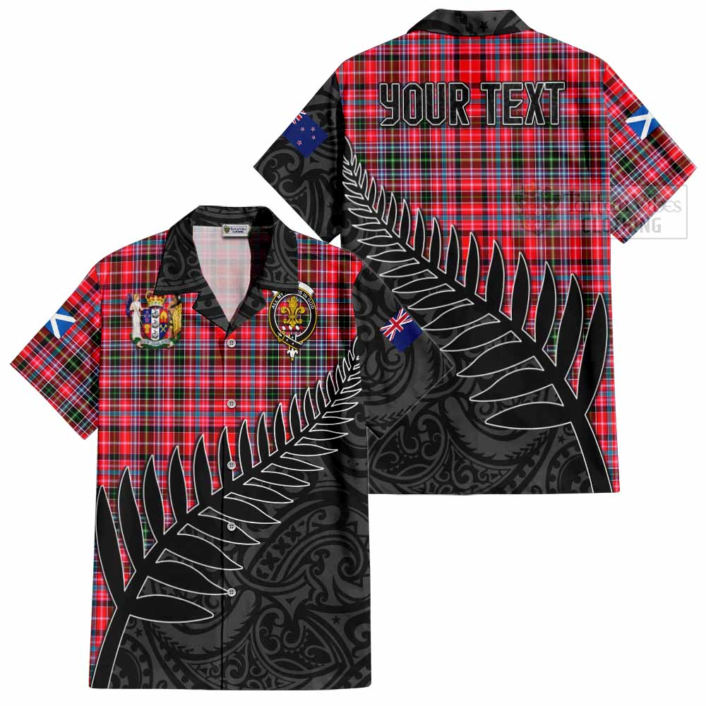Tartan Vibes Clothing Udny Crest Tartan Short Sleeve Button Shirt with New Zealand Silver Fern Half Style
