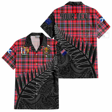 Tartan Vibes Clothing Udny Crest Tartan Short Sleeve Button Shirt with New Zealand Silver Fern Half Style