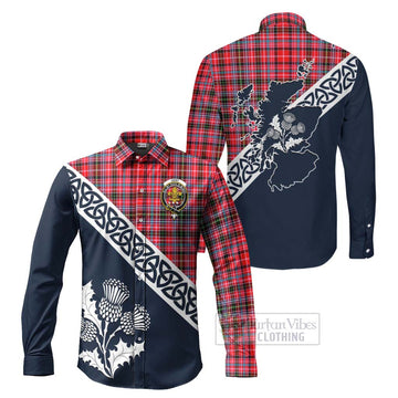 Tartan Vibes Clothing Udny Tartan Long Sleeve Button Shirt Featuring Thistle and Scotland Map